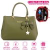 Women’s Soft Leather Handbag Tote Shoulder Crossbody Bag 7 Cells Zipper Purse Handle Bag Phone Cosmetic Bags with 47.64in Straps