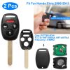 2Pcs Fit For Honda Civic 2006-2013 Remote Keyless Entry Shell Button Car Key 
Fob Uncut Key Cover Case N5F-S0084A N5F-A05TAA