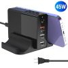 USB Fast Charger 45W 4-Port Fast Charging Station Type-C Wall Charger PD Adapter with 1 Type-C Port 3 USB-A Ports Fit for IOS Phone 13/iPad/Galaxy/Lap