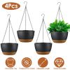 4Pcs 9.64In Diameter Hanging Planter with Drainage Holes Removable Self-Watering Tray Plastic Hanging Flower Plant Pots For Indoor Outdoor Herb Ivy Fe
