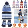 Winter Kids Knitted Hat Scarf Gloves 3Pcs Boys Girls Winter Warm Beanie Hat and Glove Scarf Set Beanie Neck Warmer Mittens for 4-7-Year-Old Kids