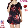 Women Summer Shirts Tops Loose Short Sleeve T Shirts Casual Floral Printed Button Shirts Blouse S-XXL