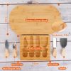 Oval Bamboo Cheese Board Knife Set Wooden Cheese Serving Platter Tray with 4 Stainless Steel Knives Pull-out Storage Drawer for Wedding Birthdays