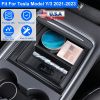 Center Console Organizer Tray Fit For 2021 2022 2023 Tesla Model 3 Model Y Armrest Drawer Storage Box with 2Pcs Silicone Pads