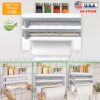 Kitchen Roll Dispenser Paper Roll Holder Plastic Wrap Film Foil Paper Organizer w/ Cutter Wall Mounted for Kitchen Bathroom