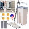 Flat Floor Mop Bucket Set Self Cleaning Wet Dry Usage with 2Pcs Reusable Microfiber Mop Pads