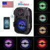 KOCASO Wireless Speaker Portable PA Karaoke System with 8" Subwoofer Sound System Wired Microphone w/ DJ Lights FM Remote Control