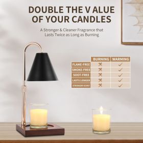 Candle Warmer Lamp with Timer Dimmer Adjustable Height, Wood Base Electric Top-Down Melting Wax Melt Warmer For Jar Candles (Color: black)